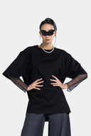 OVER SIZE T.SHIRT WITH LACE SLEEVE -Black