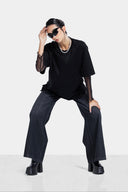 WASHED WIDE LEG DENIM PANTS -Black