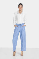 ELASTIC WAIST STRAIGHT-LEG PANTS -BABY BLUE