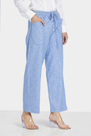 ELASTIC WAIST STRAIGHT-LEG PANTS -BABY BLUE