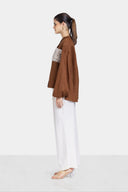 LINEN BLEND GUIPURE BLOUSE -BROWN