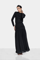 HIGH WAIST CHIFFON SKIRT -BLACK