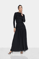 HIGH WAIST CHIFFON SKIRT -BLACK
