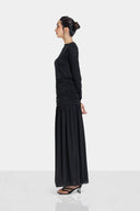 HIGH WAIST CHIFFON SKIRT -BLACK