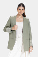 EMBROIDERY LINEN BLAZER -OLIVE