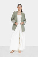 EMBROIDERY LINEN BLAZER -OLIVE