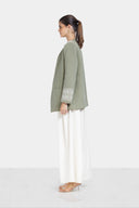 EMBROIDERY LINEN BLAZER -OLIVE