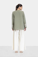 EMBROIDERY LINEN BLAZER -OLIVE