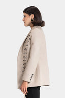BLACK RING LEATHER JACKET -BIGE