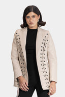 BLACK RING LEATHER JACKET -BIGE