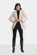 BLACK RING LEATHER JACKET -BIGE