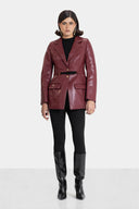 BOLD CUT LEATHER JACKET - MAROON