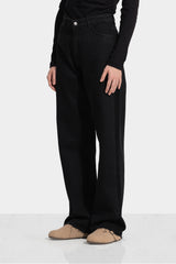 STRASS STRAIGHT DENIM PANTS-BLACK